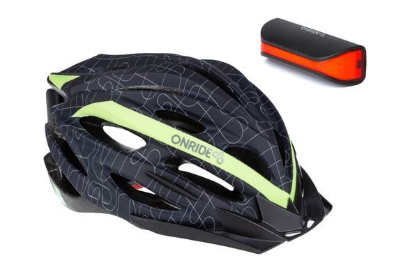 Шолом ONRIDE Grip чорний/зелений L (58-61 см) та  M (55-58 см) + Мигалка ONRIDE Slit